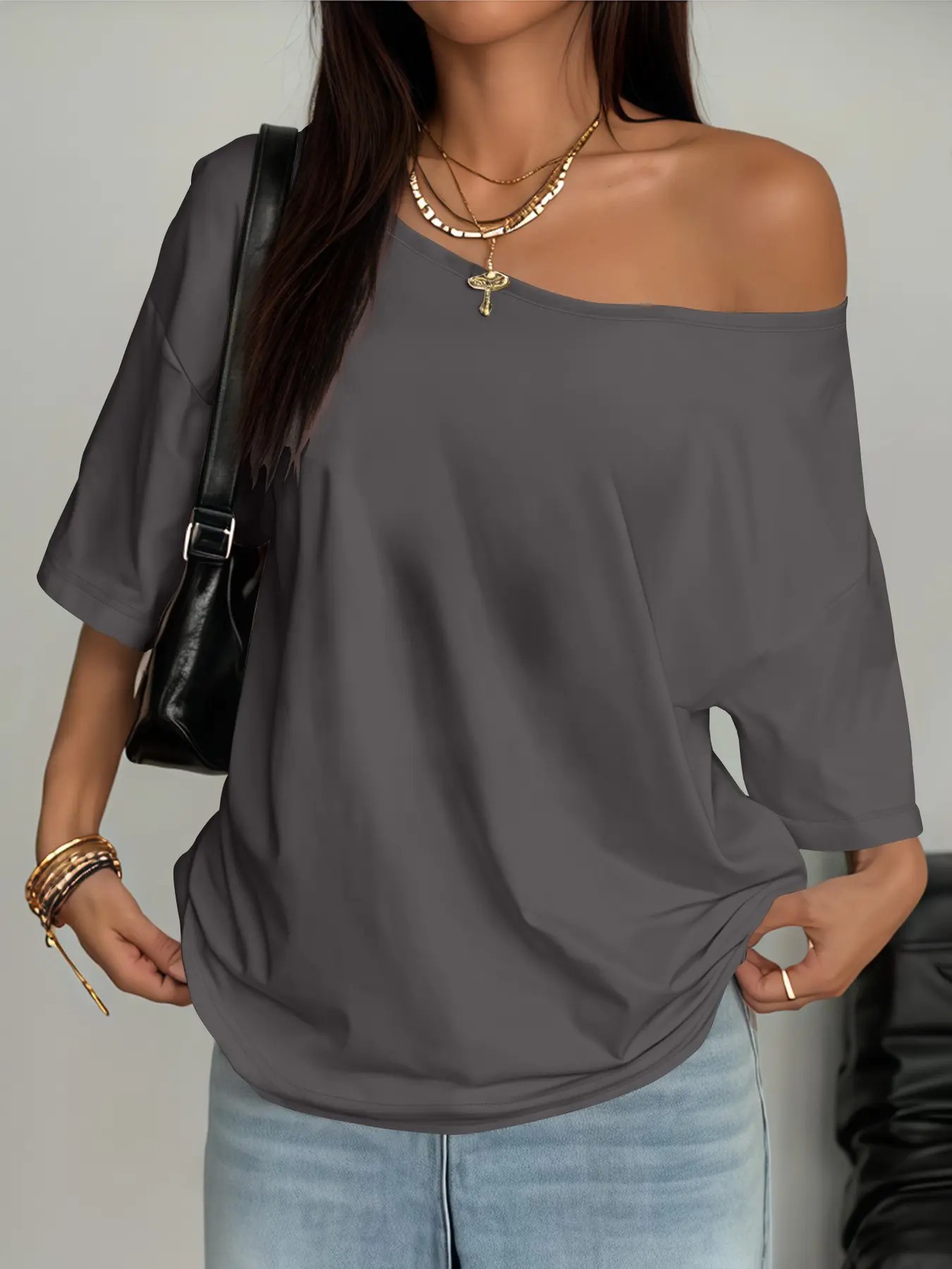 Plus Size Asymmetrical Neck Top for Women – Soft Short Sleeve Tee