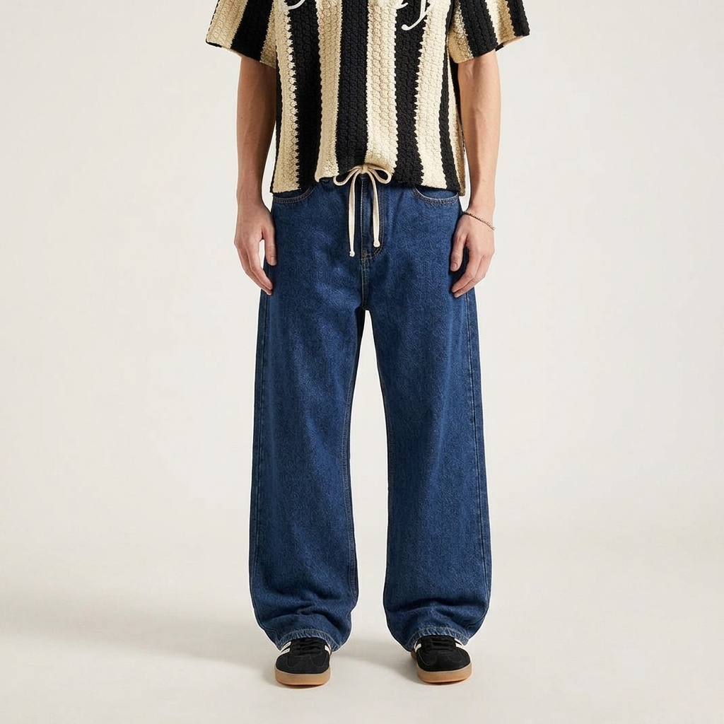 Loose Fit Drawstring Baggy Jeans