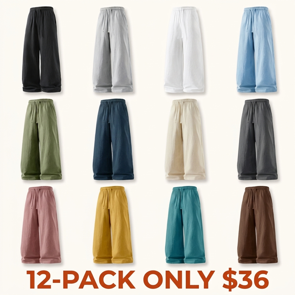 Minimalist Cotton-Linen Pants with Elastic Drawstring Waist