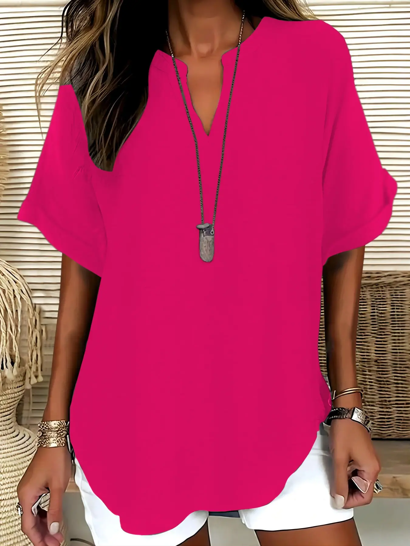 Women's Casual Solid Color Short Sleeve Blouse