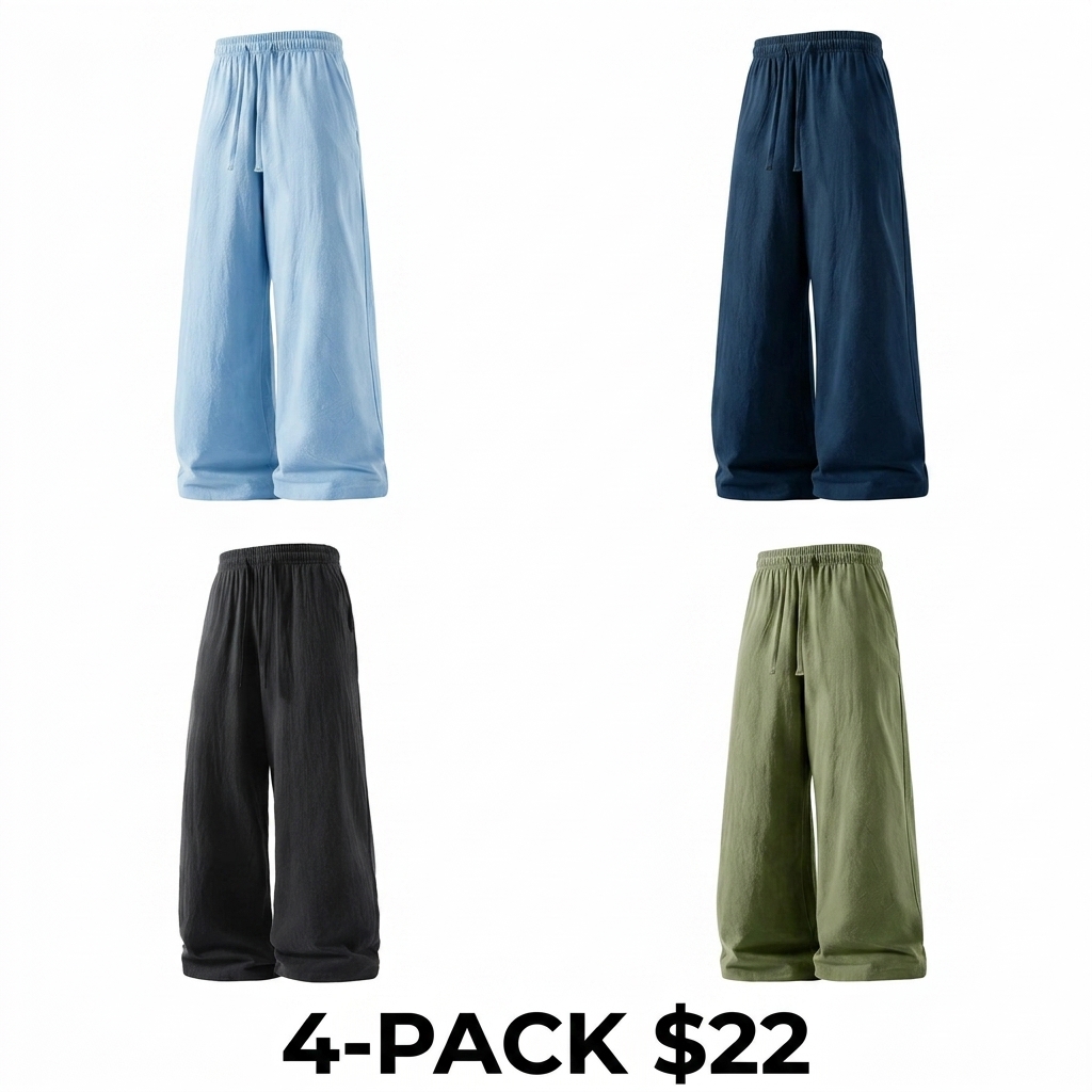 Men's 7-Pack Ultra-Soft Linen Cotton Pants – Loose Fit, Anti-Wrinkle, Everyday Wear & Work