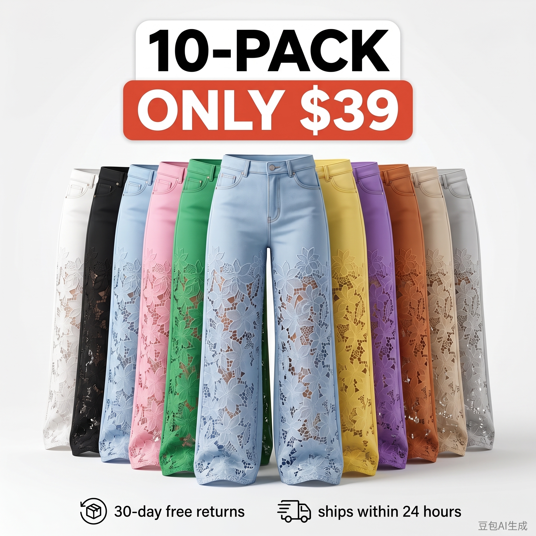 ChicMe Guipure Lace Spliced High Waist Zipper Fly Wide Leg Washed Jeans