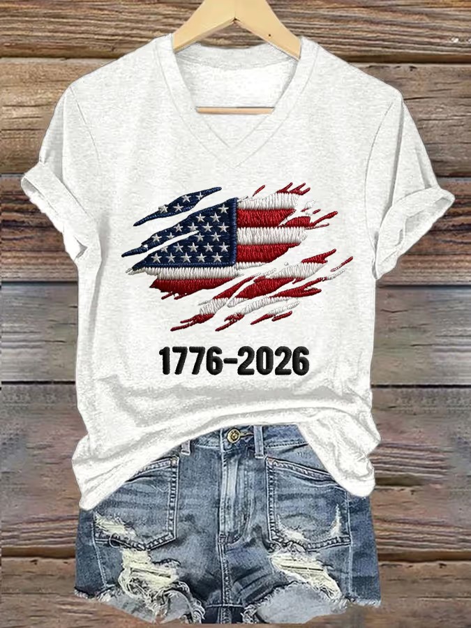 Women's 250th Anniversary National Flag Print Casual Short-Sleeve T-Shirt
