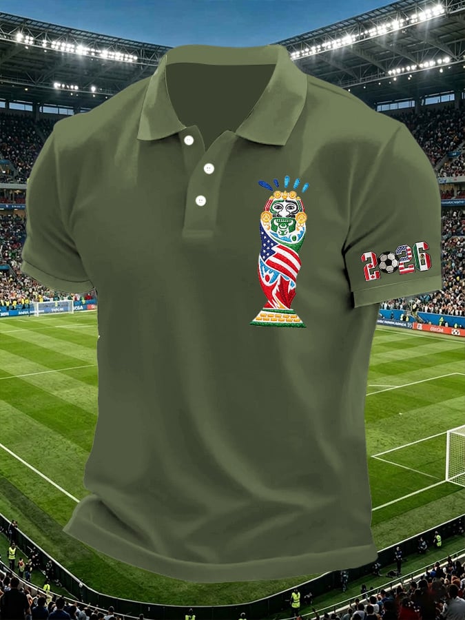 Men's Retro 2026 Soccer Mexico United States Canada Printed Polo Shirt