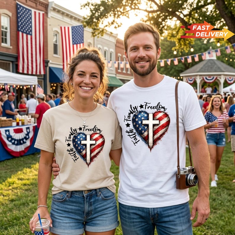 Faith Family Freedom Cross Shirt, Patriotic Christian 4th of July Tee