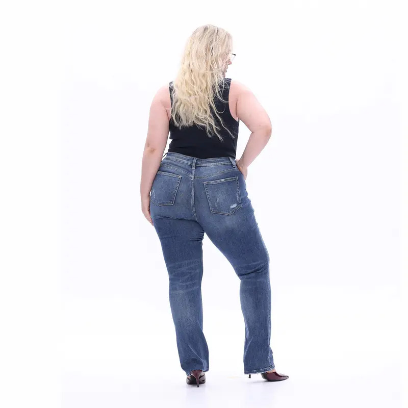 Plus-size high-waisted, medium-stretch denim jeans