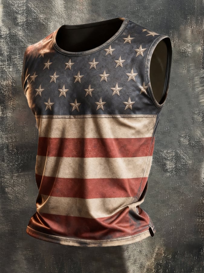 Men's Retro Independence Day Patriot Crew Neck Tank Top