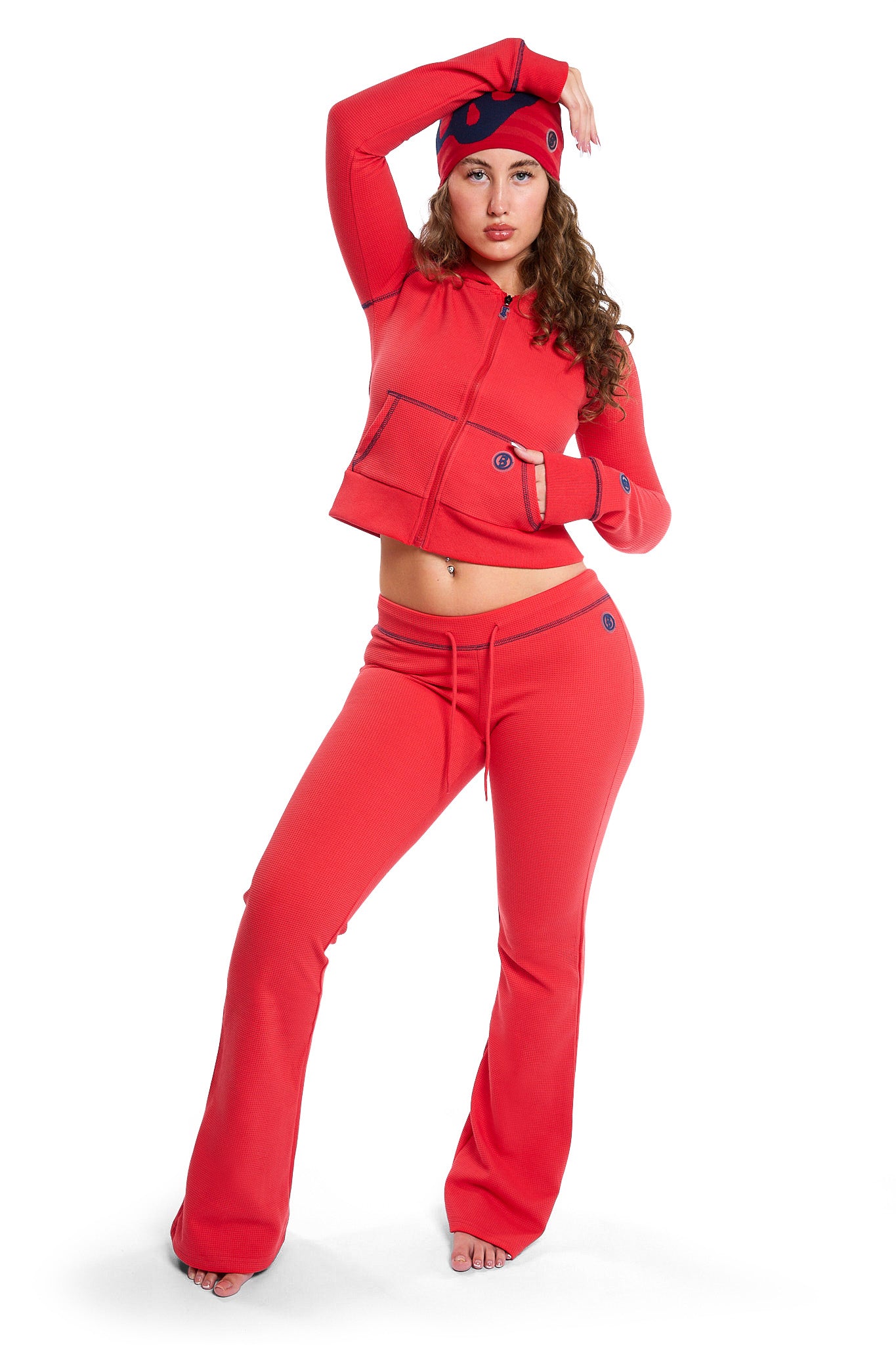 WAFFLE KNIT HOODIE (CANDY APPLE RED/NAVY)