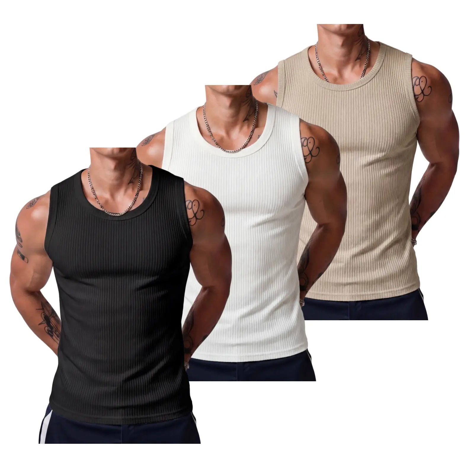 Men's Wide Strap Ribbed Muscle Tank Top