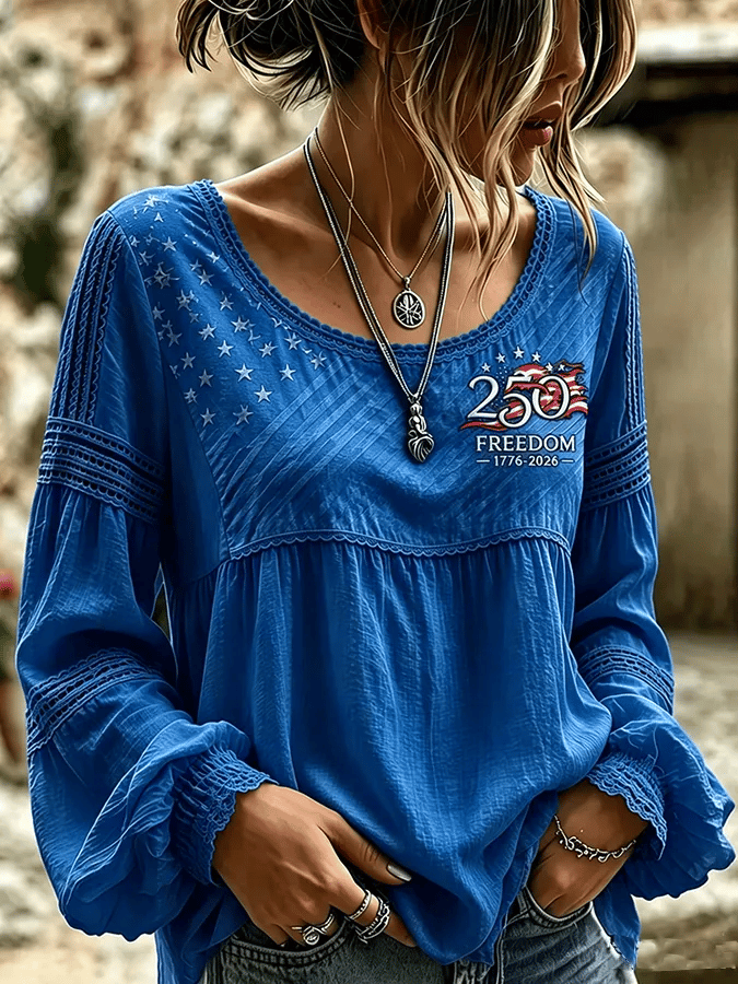 Women'S Casual Independence Day Print Top