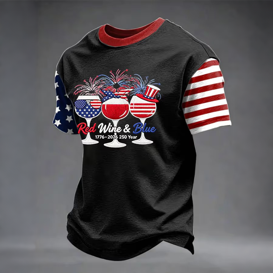 Men'S Retro American Independence Day Printed Short Sleeved T-Shirt