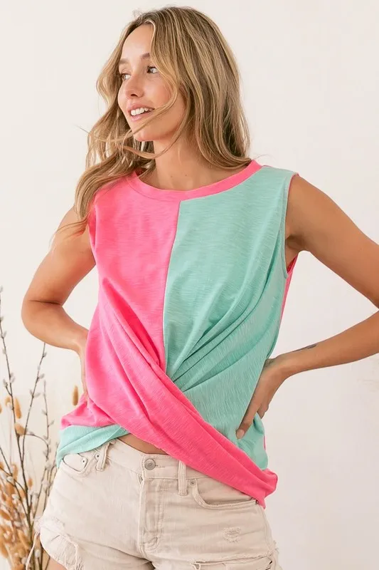 Slub Terry Color Block Twisted Top