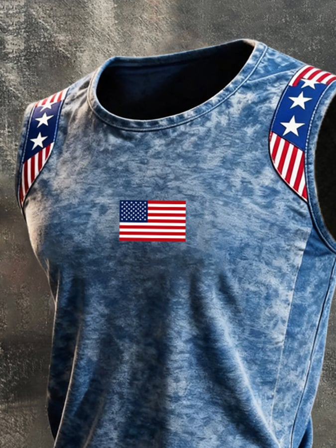 Men's Retro Independence Day Patriot Crew Neck Tank Top