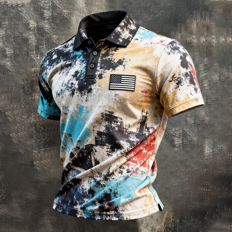 Men'S Casual Retro Patriotic Short Sleeved Polo Shirt