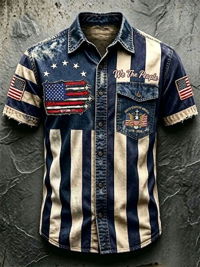 Men's Casual Retro Print Short-Sleeve Shirt