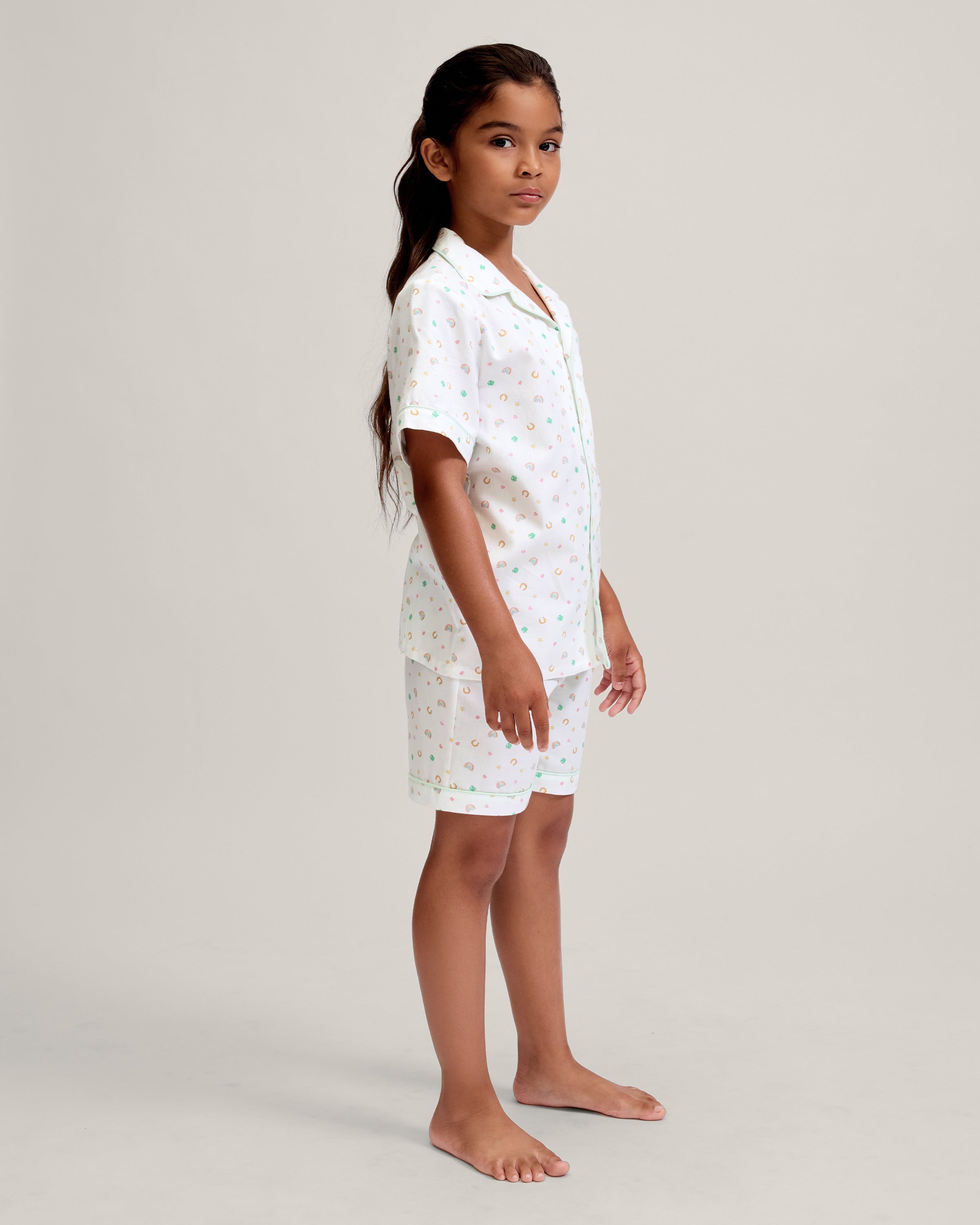 Kid's Twill Pajama Short Set in Good Luck Charms