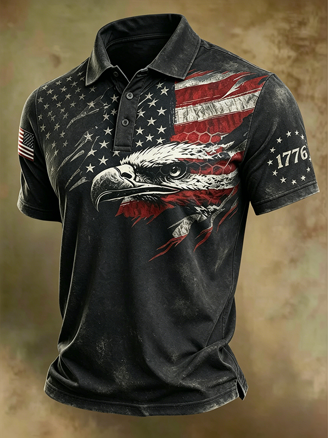 Men'S Casual American 250Th Anniversary Washed And Distressed Print T-Shirt