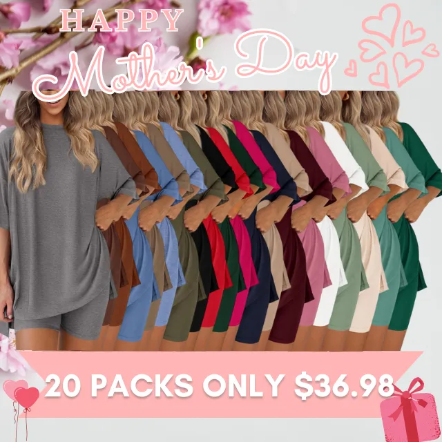🔥Special Sale❤️Women's Two Piece Lounge Set 2026 Summer Casual Oversized Shirts  Biker Shorts Matching Airport Travel Outfit