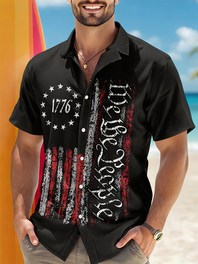 Men's 1776 We The People Distressed American Flag Vintage Shirt