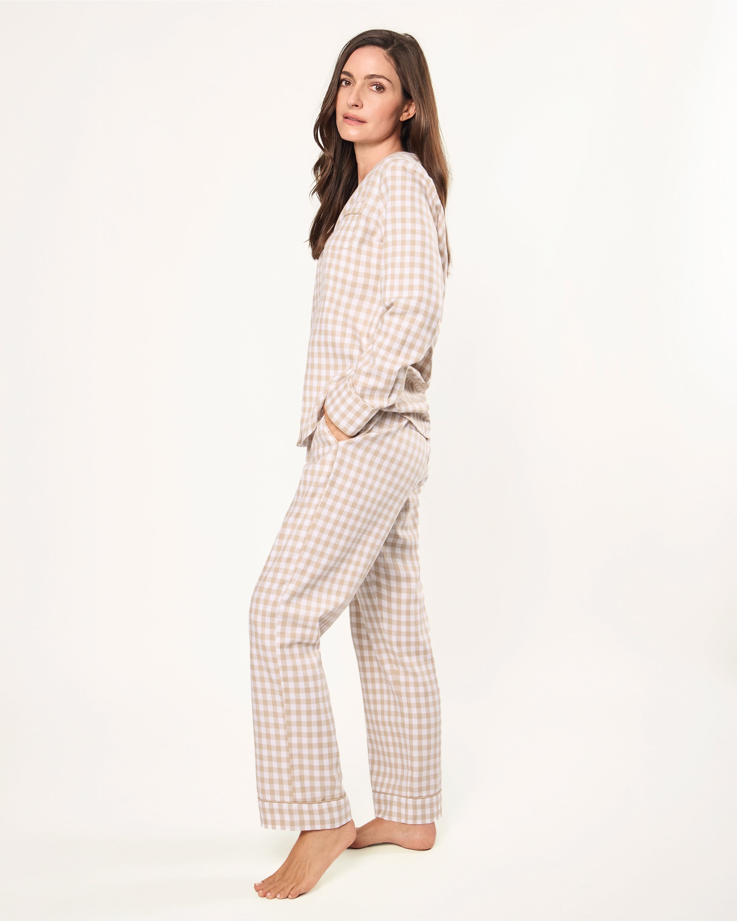 Women's Twill Pajama Set in Camel Gingham