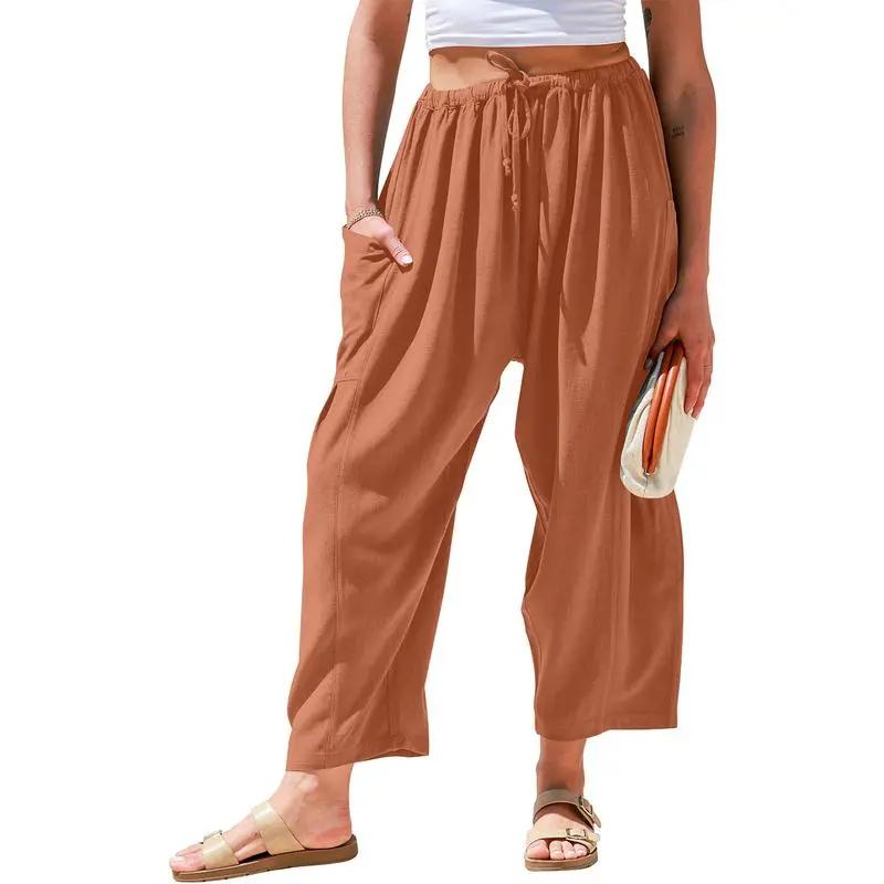 Womens Linen Wide Leg Pants