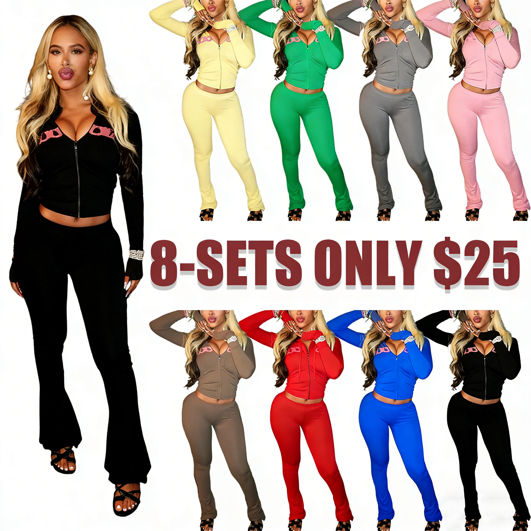 Two-Piece Set Women's Fall Winter Hooded Letter Print Zipper Jacket and Pants Set