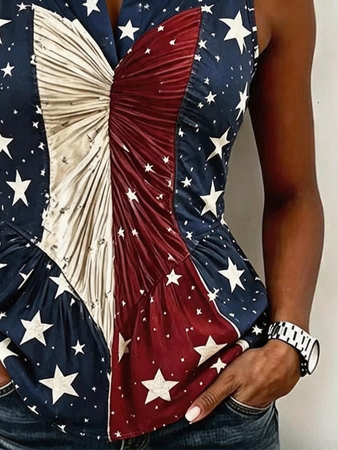 Women's Independence Day Print Pleated Top