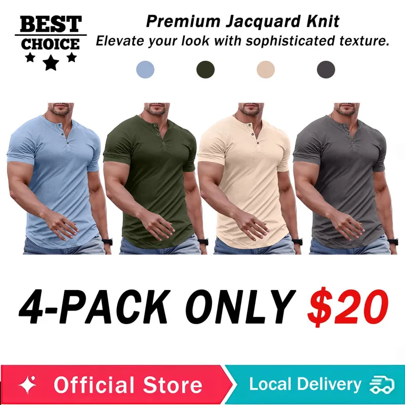 🔥2026 Flash Sale🔥Men's Muscle Slim Fit Button Henley Shirt