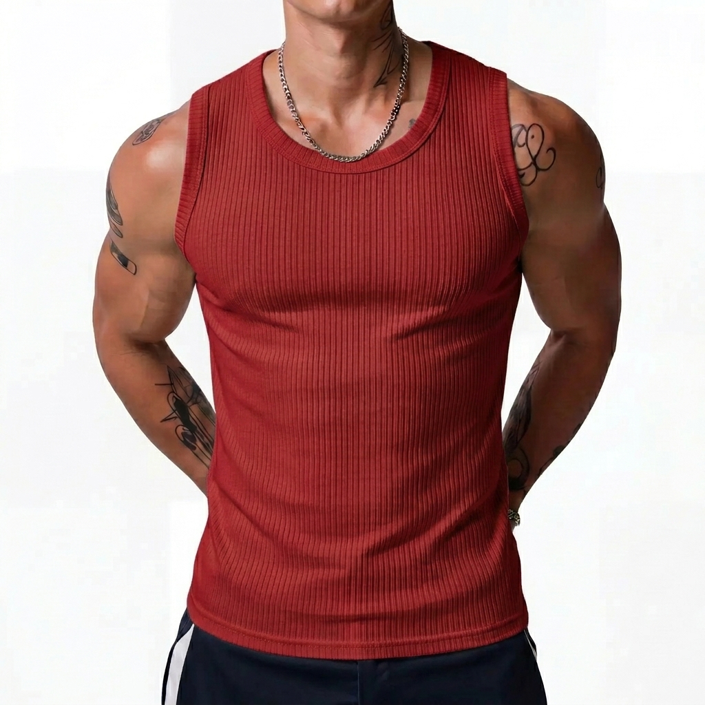 Men's Wide Strap Ribbed Muscle Tank Top