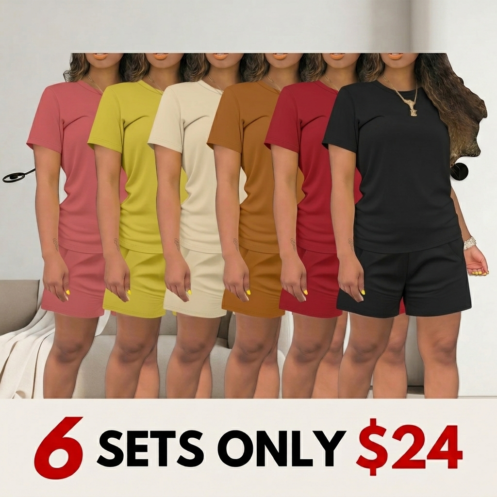 Women's Summer Casual Set, Regular-Fit Short-Sleeve Top & Shorts