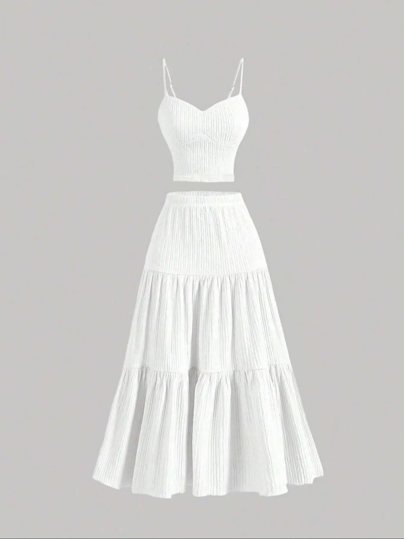 Women's Solid Crop Cami Top & A-line Skirt Two-piece Set, Casual Fashion Cozy Two Piece Outfits for Daily Outdoor Wear