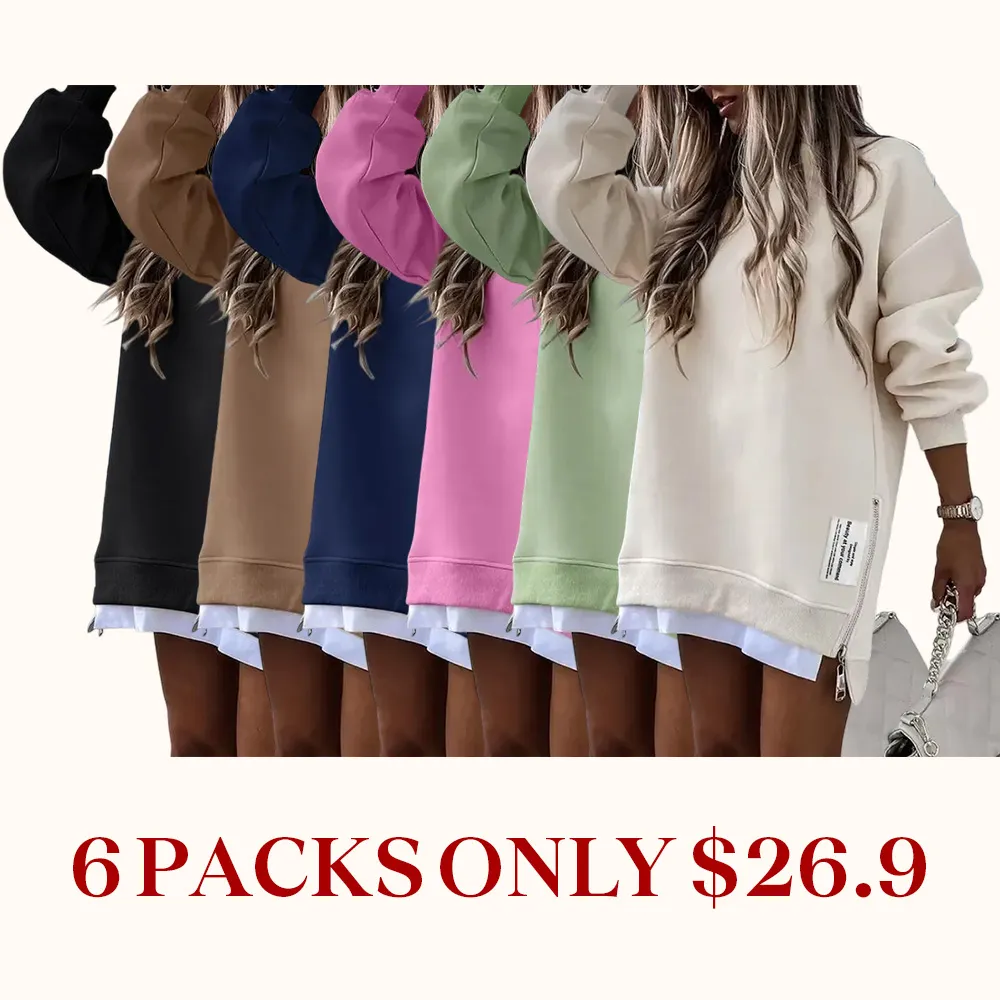 Women's pullover sweatshirt with slit casual dress