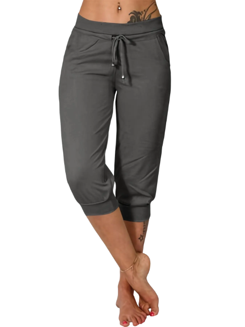 Women's Plain Drawstring Waist Capris Pants