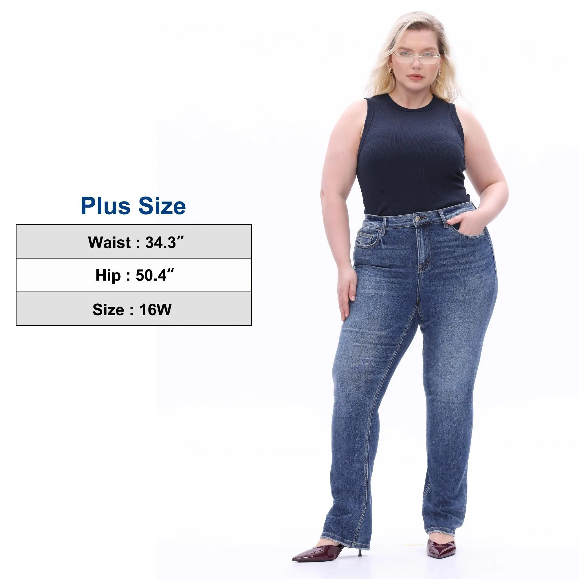 Plus-size high-waisted, medium-stretch denim jeans
