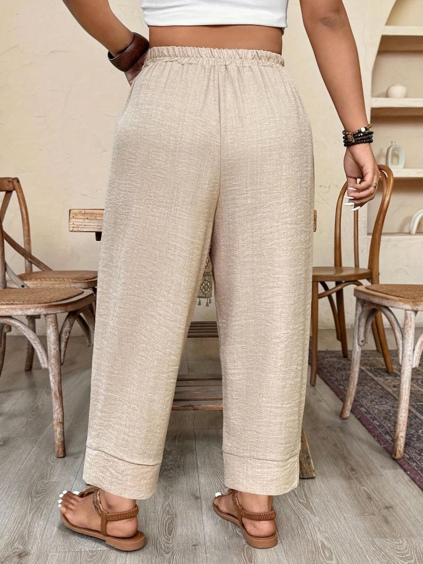 Plus-size casual loose-fit trousers with an elastic waist