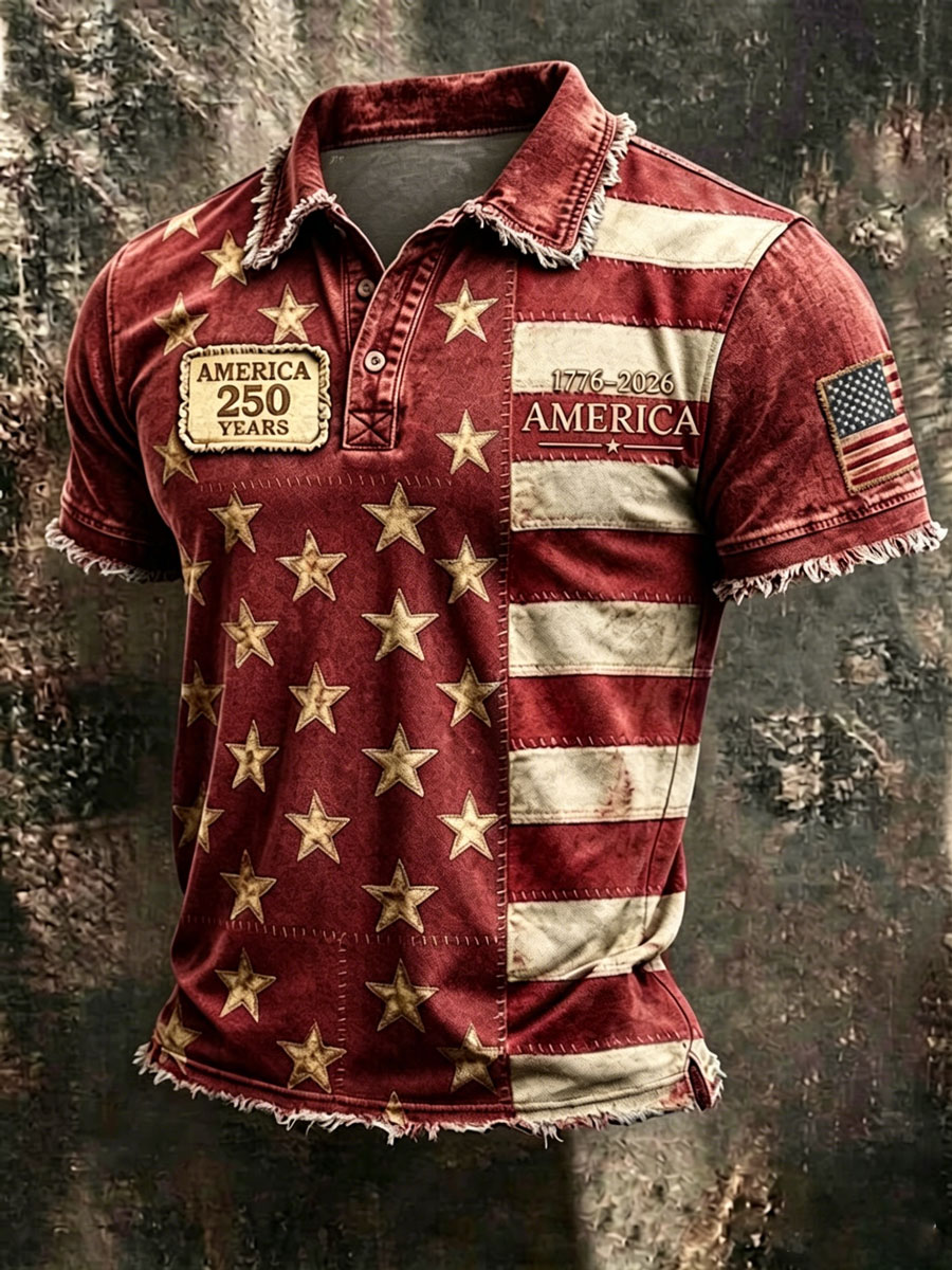 Men'S 250Th Anniversary Printed Casual Polo Shirt