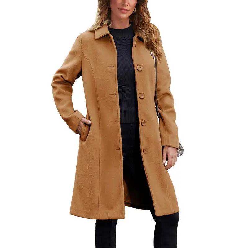 Women's Faux Wool Peacoat Single Breasted Notched Collar Trench Coat