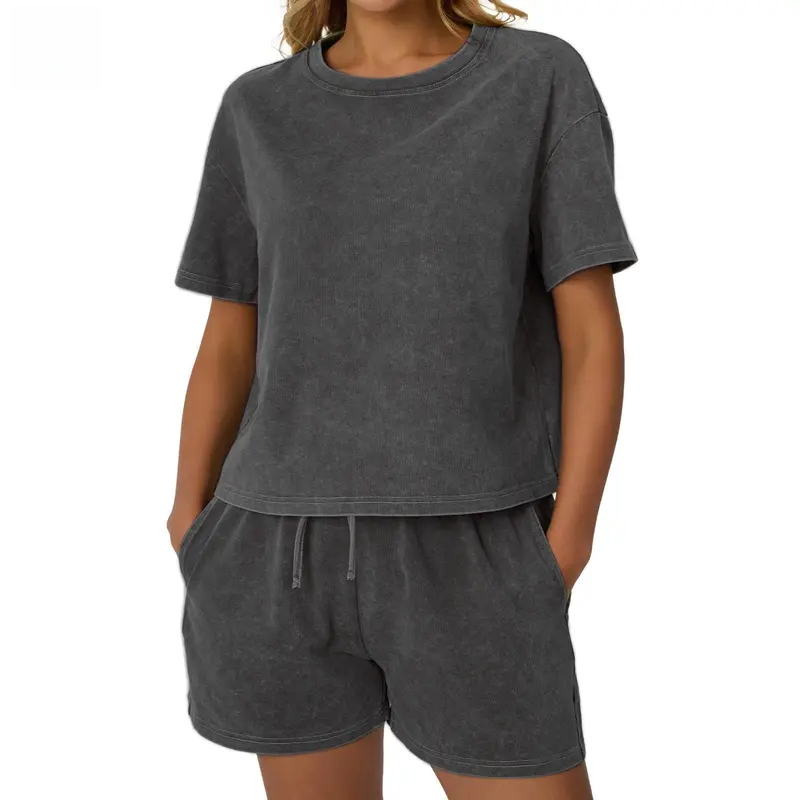 AUTOMET Y2K Fade Craft Casual Acid Wash 2-Piece Outfit | Women's Tank Top & Shorts Set | Spring Comfort Fit | No Bleach/Detergent Needed SpringStatements