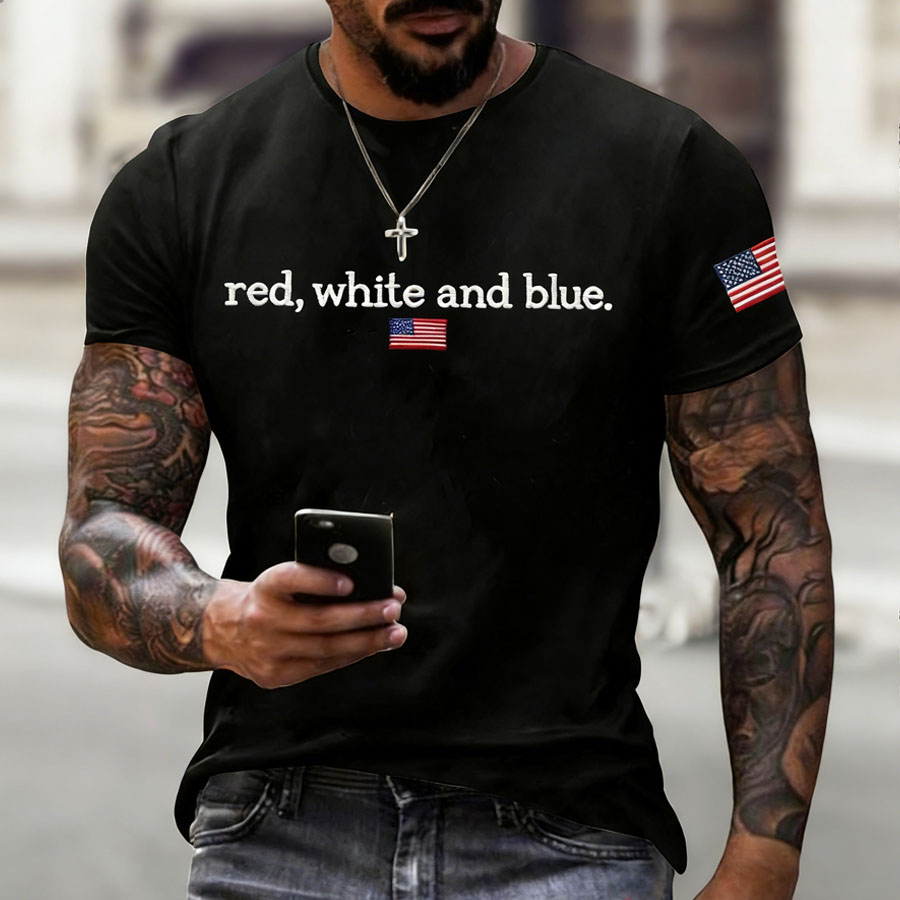 Men'S Red White and Blue T-Shirt