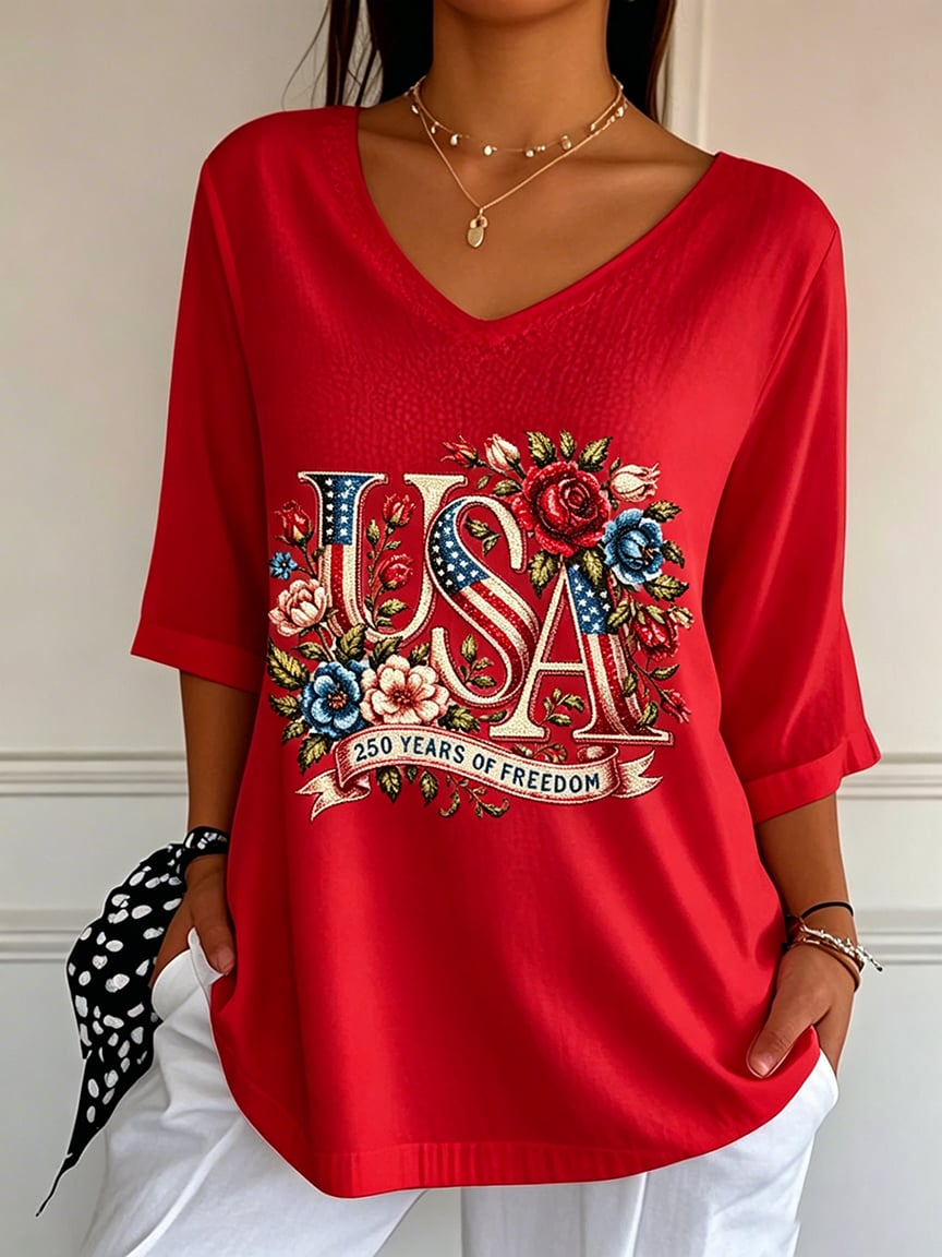 Women's 250th Anniversary Freedom Flower Art  Print   Shirt