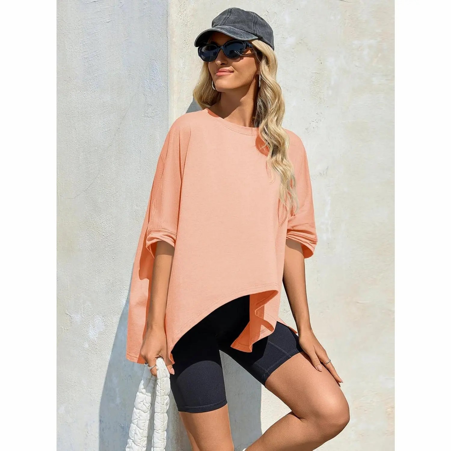 Women's Oversized Batwing Sleeve T-Shirt – Asymmetric Hem Loose Fit Tunic Top