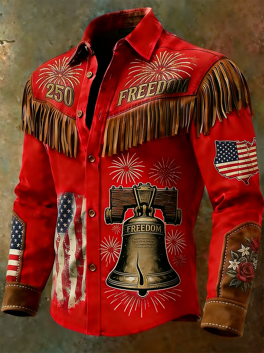 Men's Patriots USA 250th Anniversary Liberty Bell Fringe Western Shirt