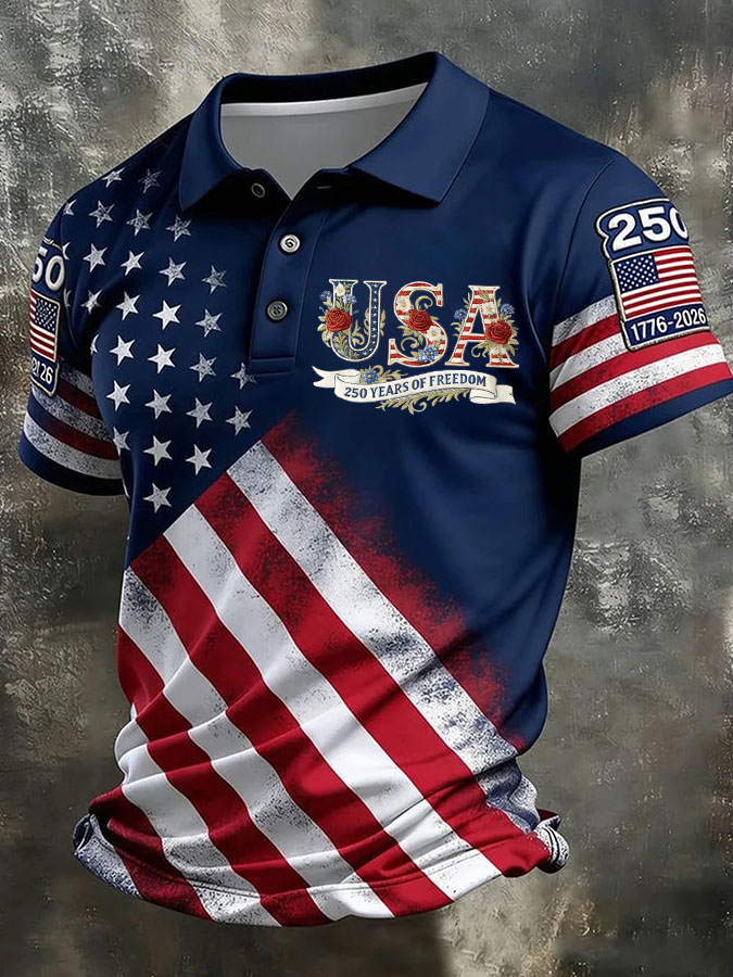 Men'S Independence Day 250Th Anniversary Printed Polo Shirt Short Sleeve