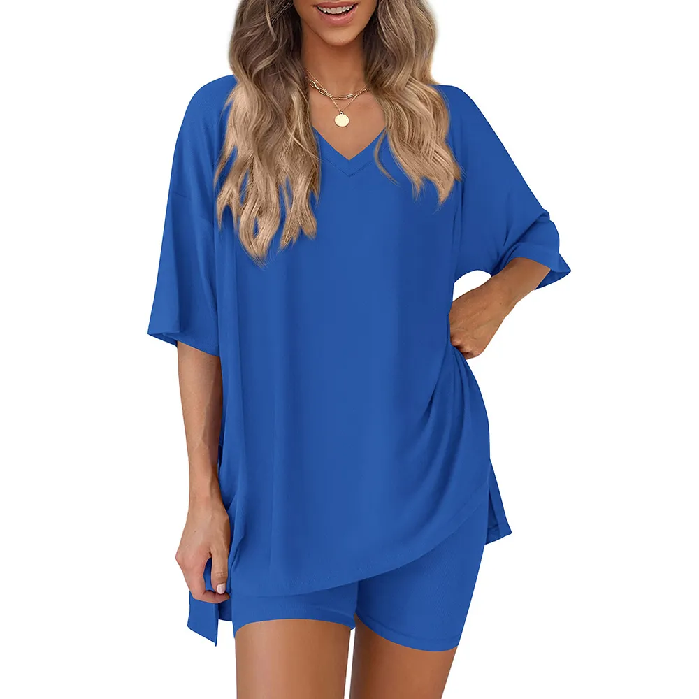 Women 2 Piece Lounge Set Casual Oversized Shirts Biker Shorts