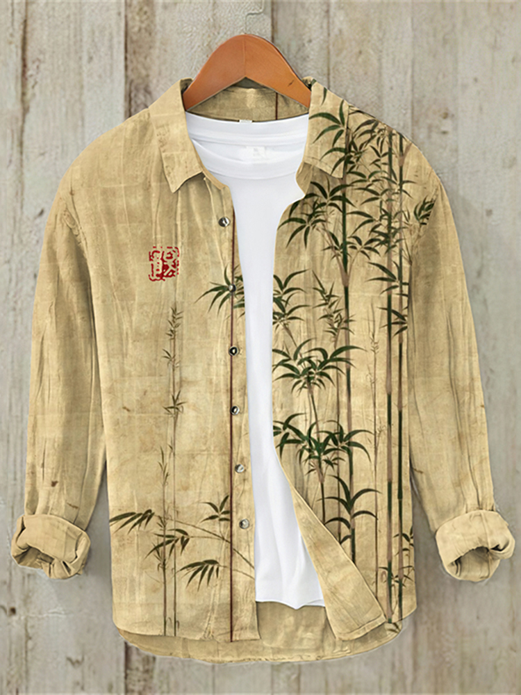 Bamboo Japanese Art Casual Linen Blend Shirt