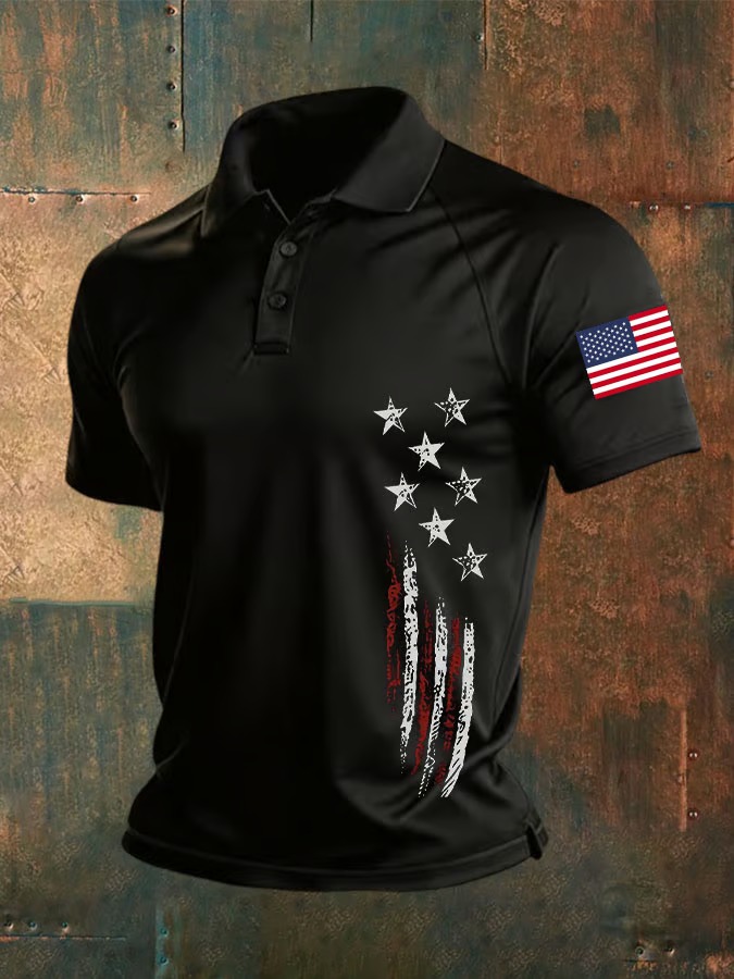 Men's Retro American Independence Day Printed Casual Collar T-shirt