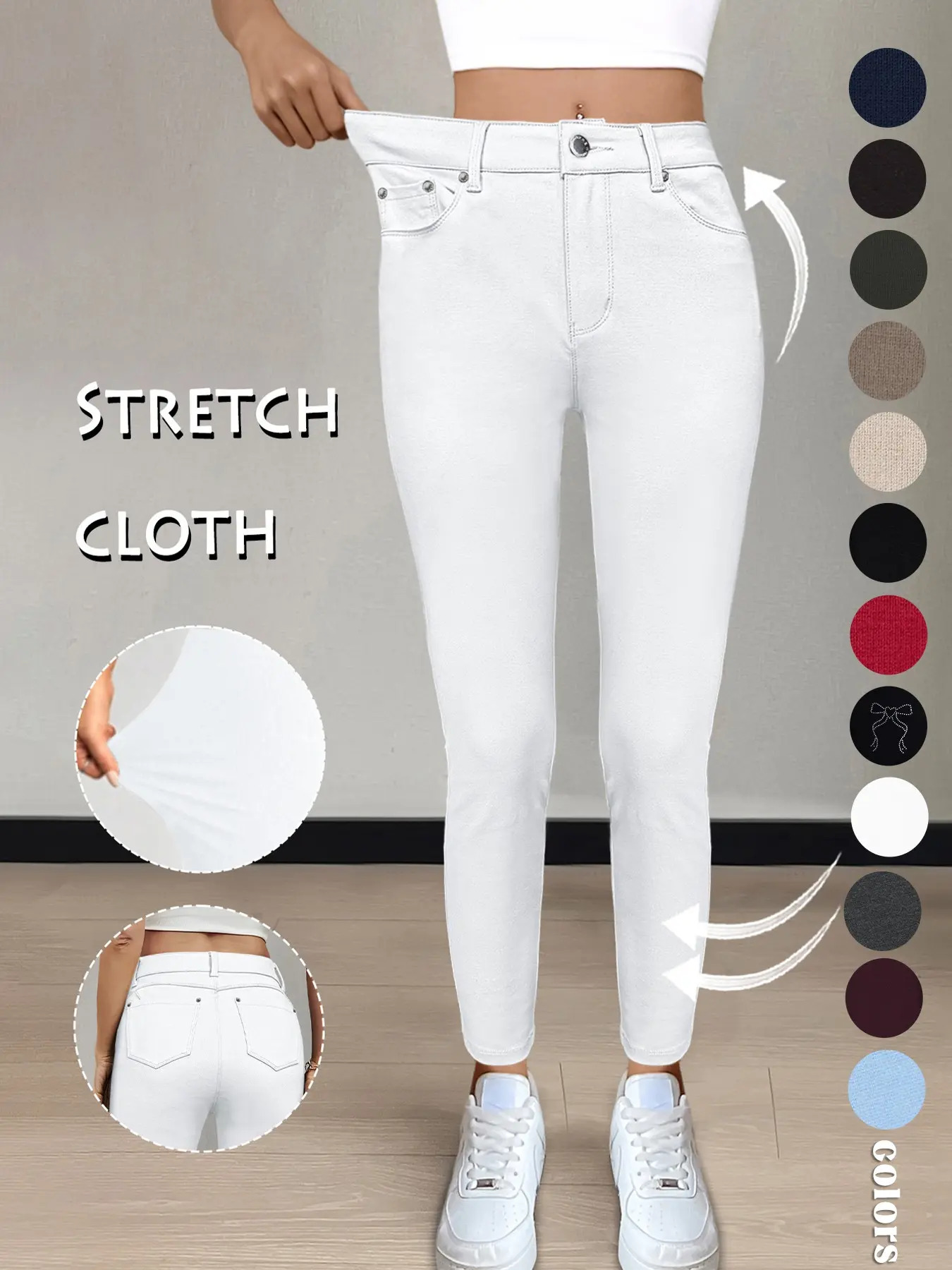 Women's Solid-Color Button-Pocket Fitted Athletic Pants