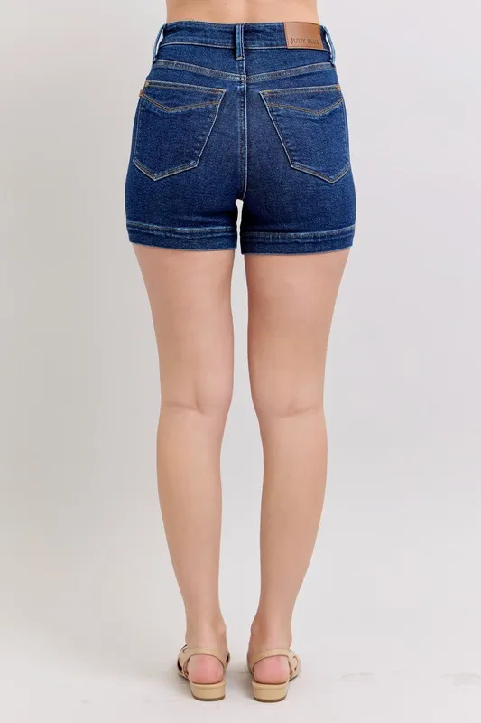 Blue High Waist Tummy Control Denim Shorts