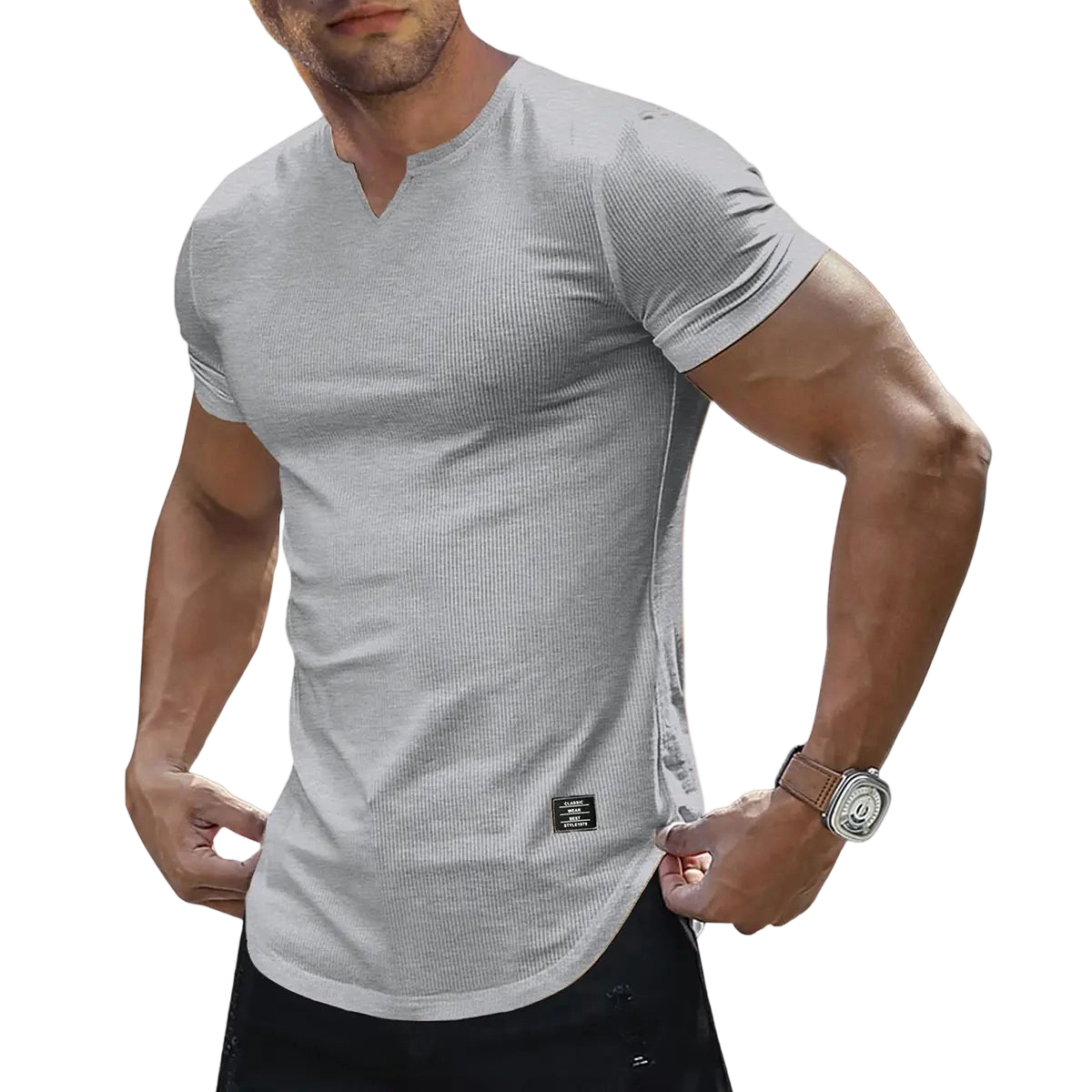 🔥Men's Plain Muscle Slim Fitted T Shirt Polyester V-Neck Longline Shirt