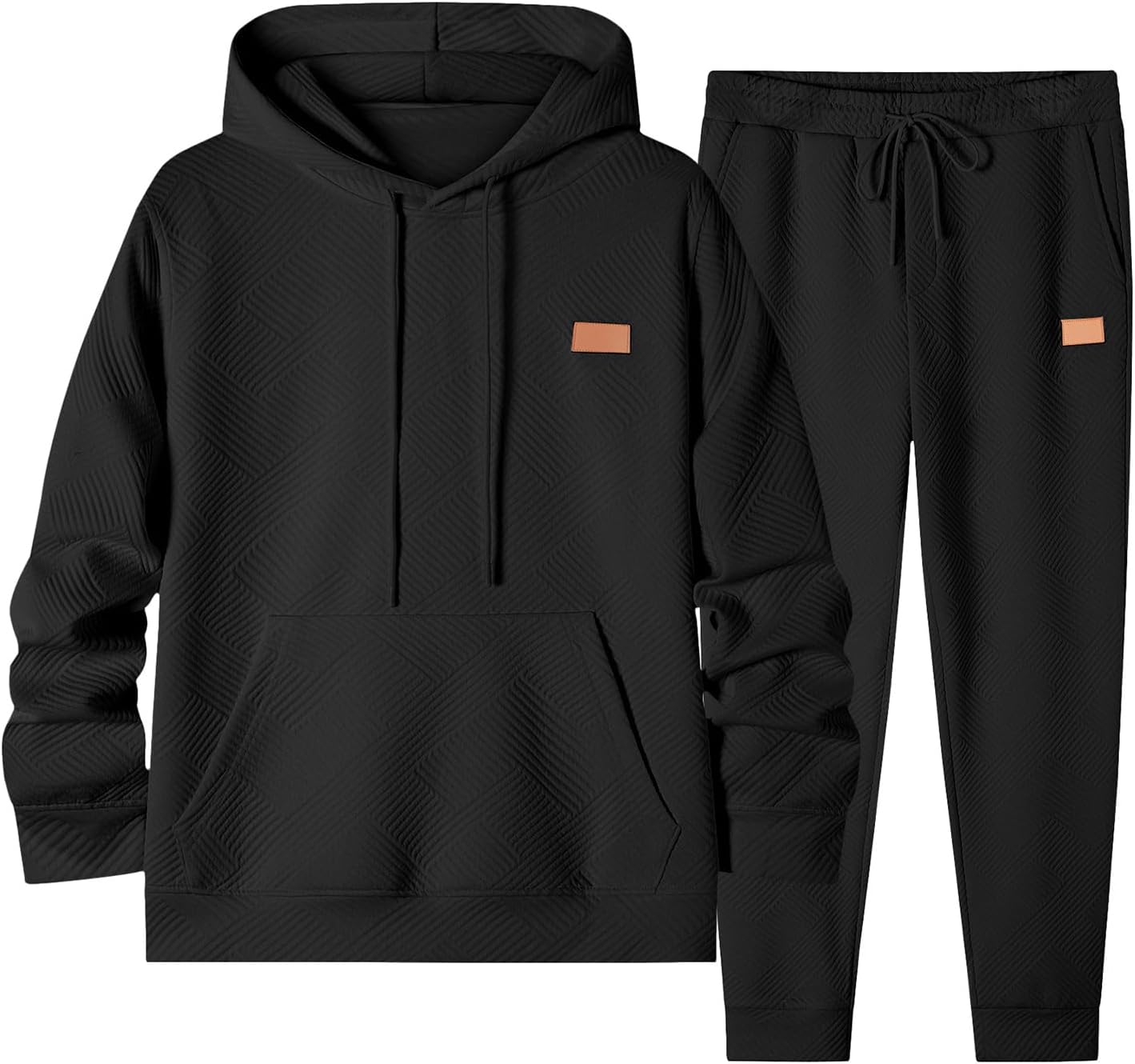 Mens 2 Piece Jacquard Sweatsuit Outfits Hoodie Sweatshirt & Joggers Sweatpants Set Tracksuit